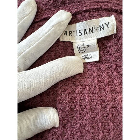 Artisan NY Womens Burgundy Waffle Knit Tunic With Crochet Sleeve Accents size XL - Picture 7 of 11